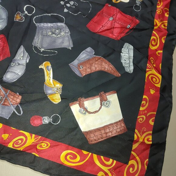 Brighton Scarf Purse Wrap Silk Accessories Design Red Yellow Border Signature - Picture 6 of 10